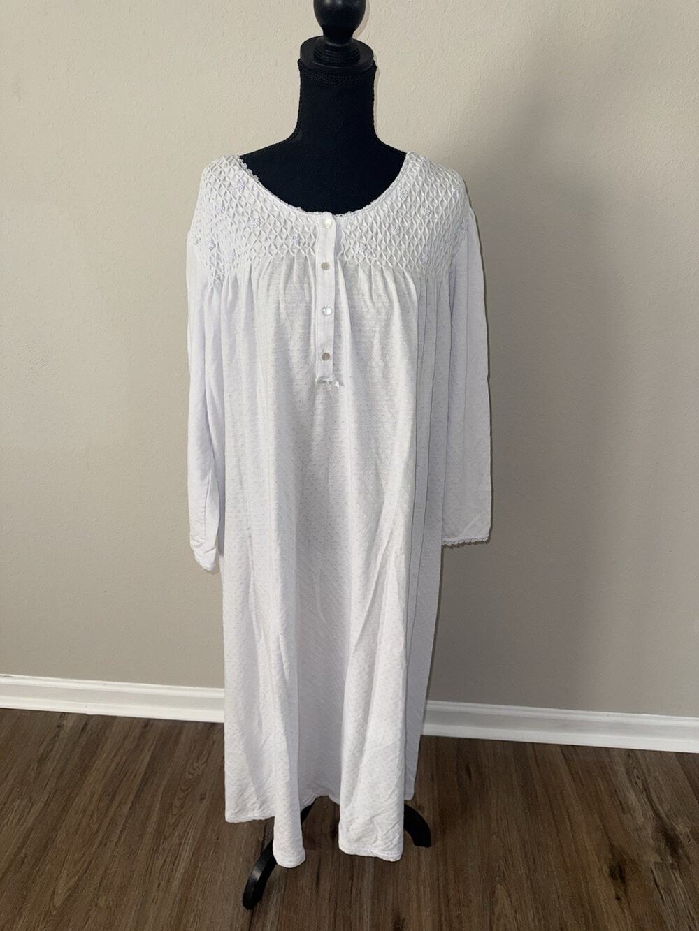 Vintage Cabernet Nightgown White Smocked Lace Trim Cottagecore Grandma Core 1X